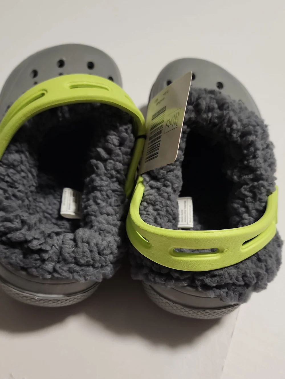 L&D Children's Warm Lined Clogs - Gray with Lime Strap, Size LittleKid13/BigKid1